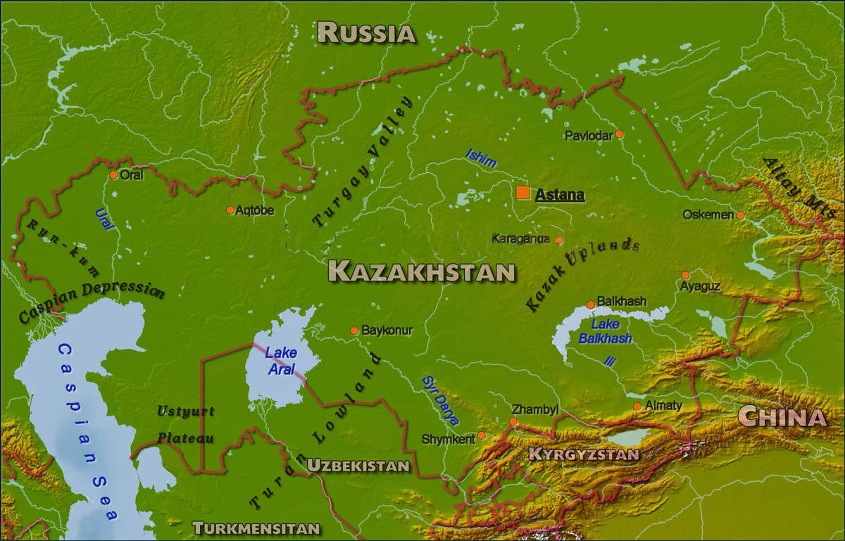 карта Казахстана фізічная