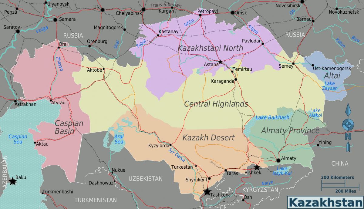 карта рэгіёнаў Казахстана